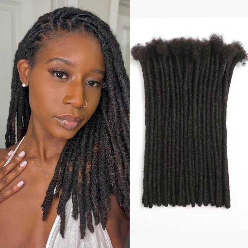8 Inch 0.8cm Thickness Dreadlock Extensions Human Hair 30Strands 100% human hair Full handmade Loc Extensions Human Hair Can Be Curled and Bleached Dreads Extension for Men Women （ #1B）