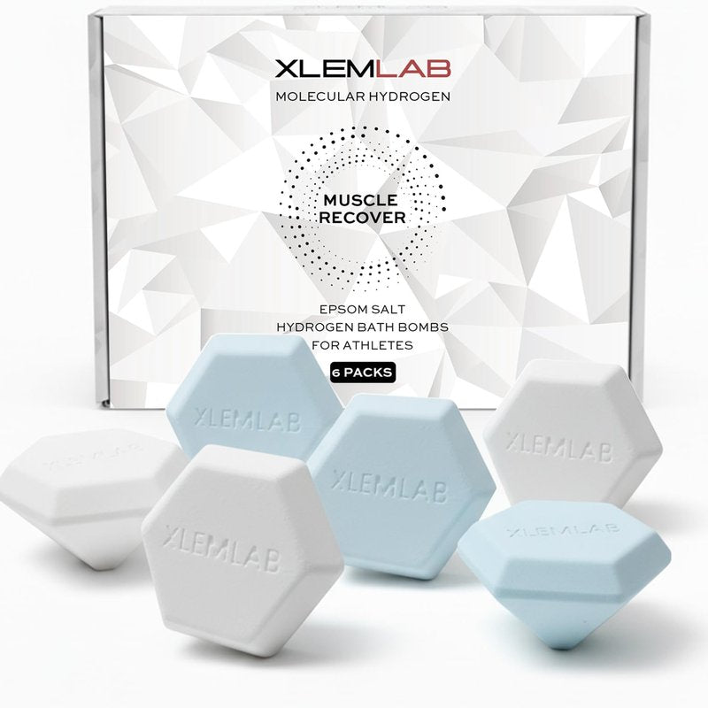 XLEMLAB Hydrogen Bath Bombs for Muscle Relief – Epsom Salt Magnesium Molecular Hydrogen Water Tablets, Hydrating & Antioxidant Support, Sandalwood Orange Aroma, 6 Pack
