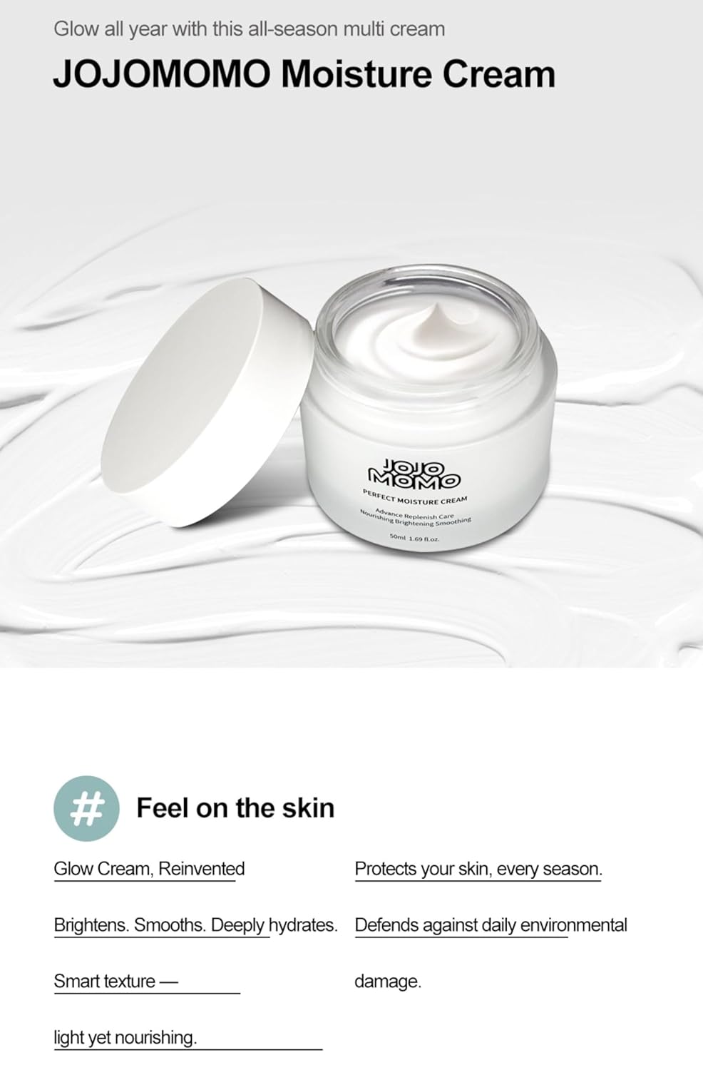 Moisture Cream - Lightweight K-Beauty Face Cream for Hydration | 50ml Daily Moisturizer for Makeup Prep
