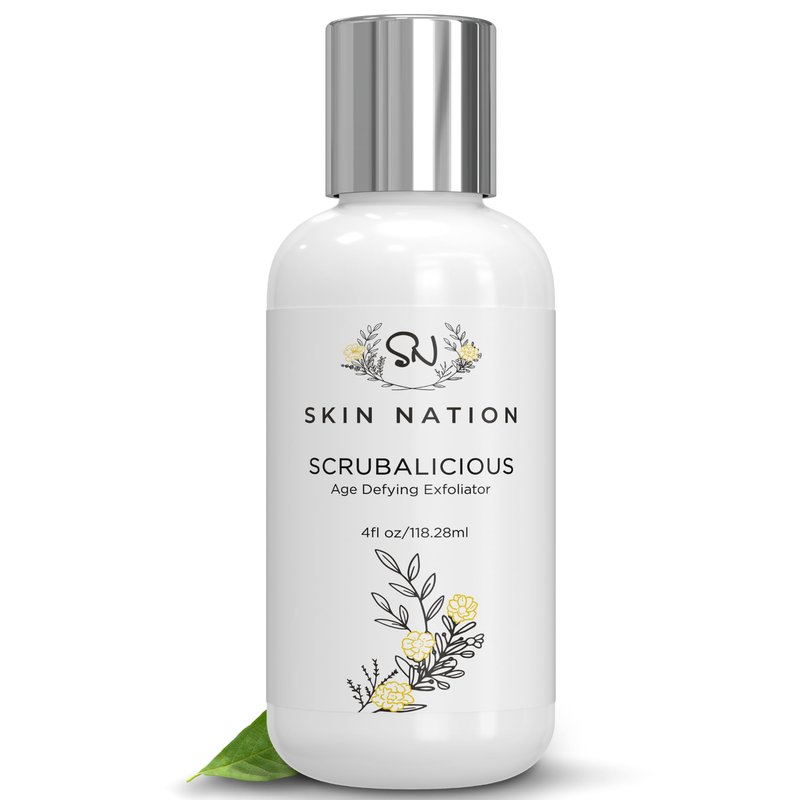 Skin Nation Scrubalicious Exfoliator, Gentle Face Scrub with Glycolic Acid, Jojoba Beads, Aloe Vera, Smooths Rough Skin, Hydrating Cleanser for Oily and Sensitive Skin, 4 oz