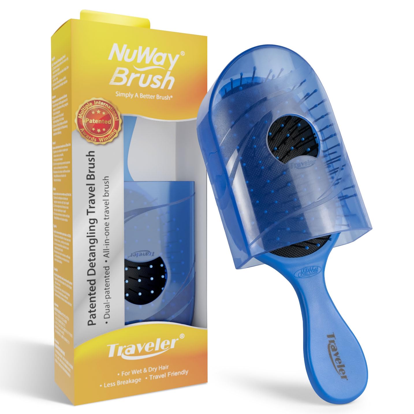 NuWay Traveler Detangling Hair Brush – Compact Travel Hairbrush for Purse, Gym & Daily Carry, Gentle Scalp Care for Wet or Dry Hair