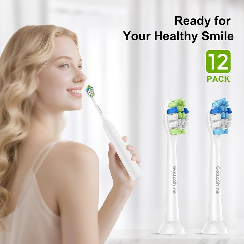 GottaShine Replacement Toothbrush Heads for Philips Sonicare – Plaque Control Toothbrush Heads Compatible with Click-on Electric Toothbrush Handles, 12 Pack White