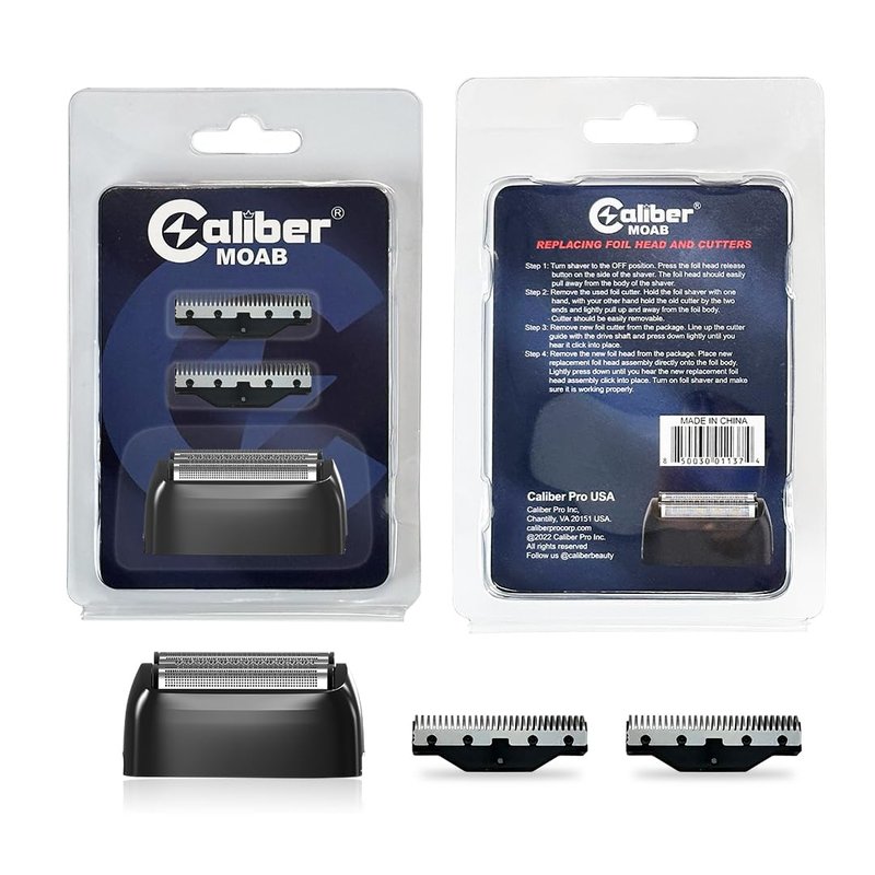 Caliber Pro MOAB Shaver Replacement Foil Assembly – Complete Triple Foil and Cutter Set, Compatible with MOAB Shaver, Black