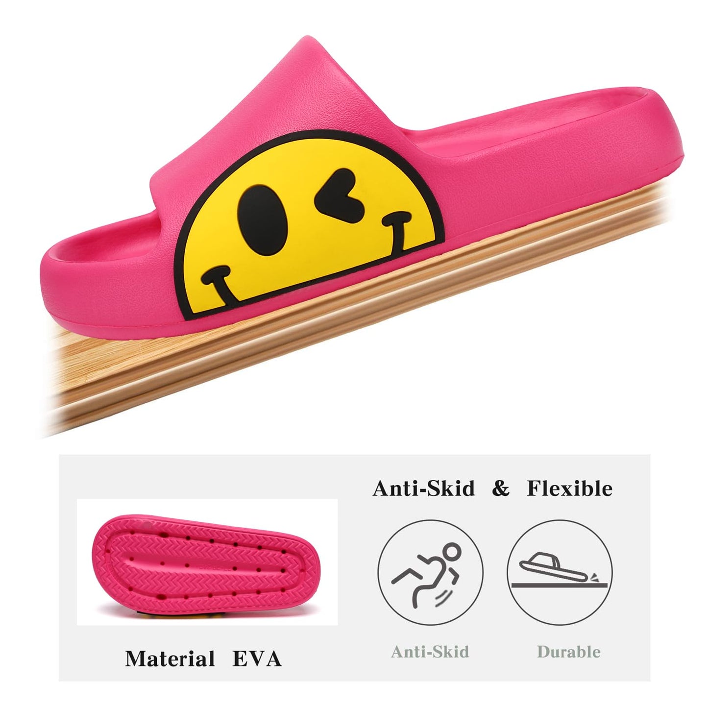 Guyarns Cloud Slides for Women,House Slippers Pillow Sandals for Women,EVA Anti-Slip Indoor & Outdoor Garden Slides Smile Slippers Open Toe Spa Bath Pool Gym House Shower Shoes(Rose Red 39/40)