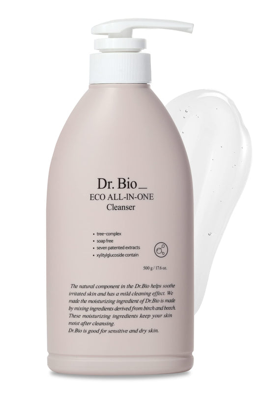 Dr.Bio Eco All-in-One Cleanser, Face & Body Wash for Sensitive Skin with Ceramide, Probiotics & Cica, Vegan, Fragrance-Free, Mild Gentle Hydrating Cleanser, Hypoallergenic Korean Skincare