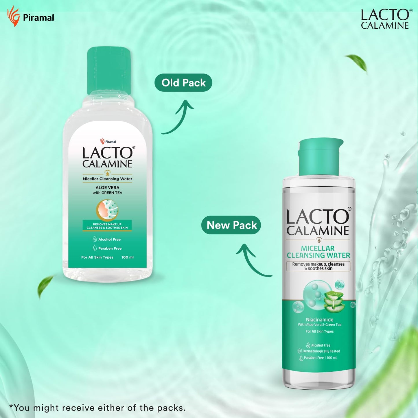 Lacto Calamine Micellar Water Makeup Remover with Aloe Vera, Green Tea and Niacinamide – 3.38 fl oz (100 ml)