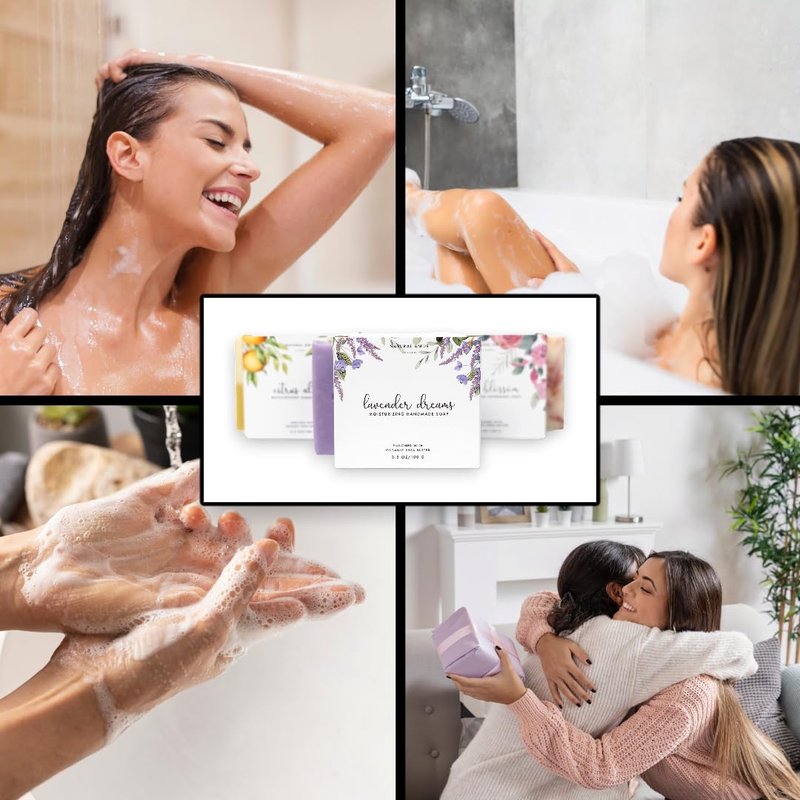 Natural Amor All Natural Handmade Soap Bar, Nourishing 3 pack- Rose Bergamot, Lavender, Unscented Oatmeal Bar Soap, 4.3 OZ each