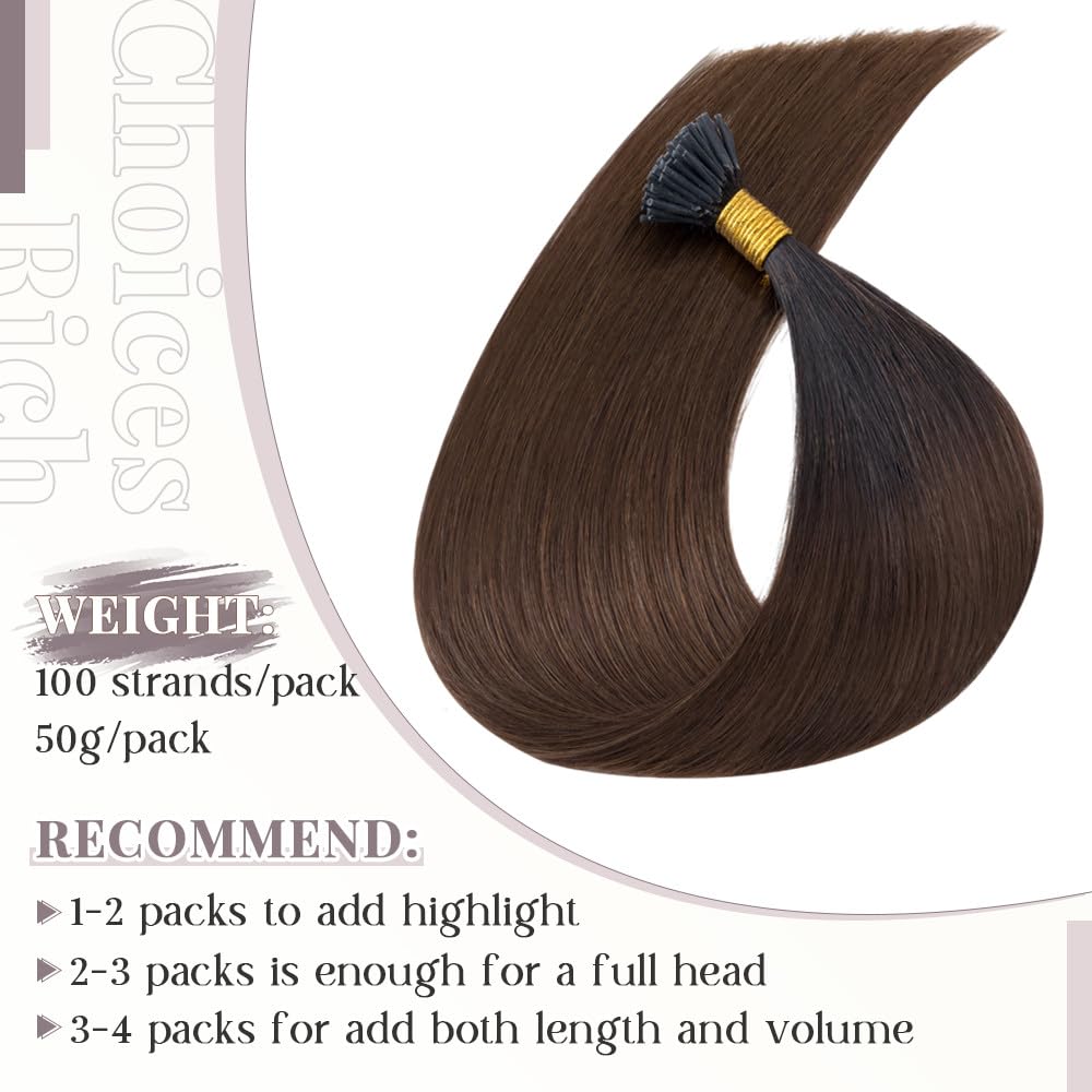 Rich Choices I Tip Hair Extensions Human Hair,100 Strands 0.5g/Strands,100% Real Remy Human Hair Extension Pre Bonded Keratin Stick In Hair Extensions Hair Piece For Women 18 Inch #1 Jet Black