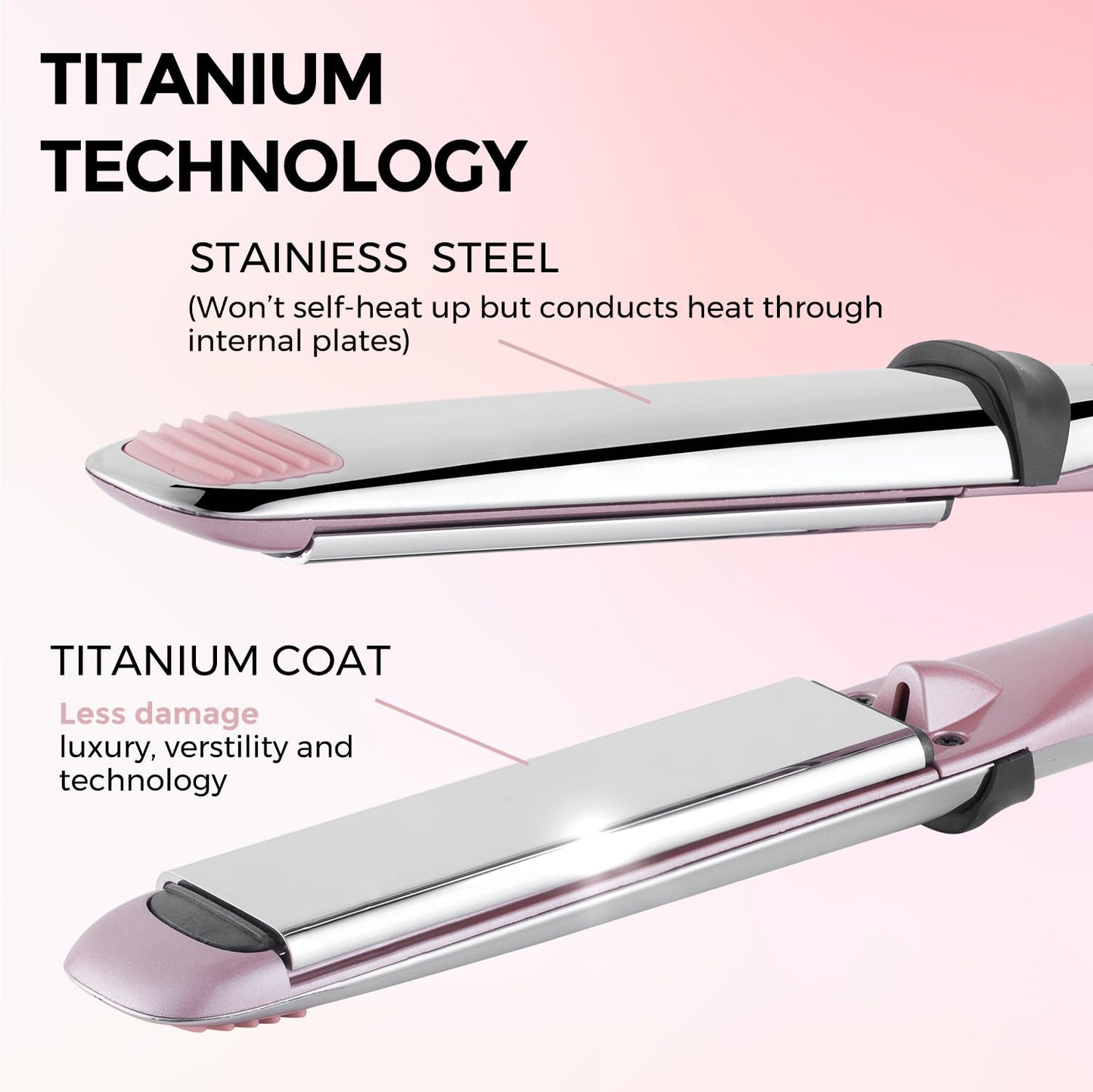 Rozamor Professional Titanium Flat Iron with 1 1/4 Inch Floating Plates, Hair Straightener and Curler 2 in 1 with 10 Adjustable Temp Up to 480 ℉, Negative Ion & Dual Voltage Fast Heating Hair Tools