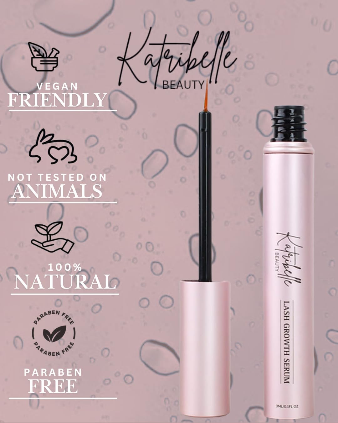 Katribelle Beauty - Eyelash Growth Serum: Eyelash Serum To Grow Lashes - Boost Growth Regrowth For Longer, Thicker, Fuller-Looking Lashes - 100% Vegan Formula With Biotin & Peptides 3ML