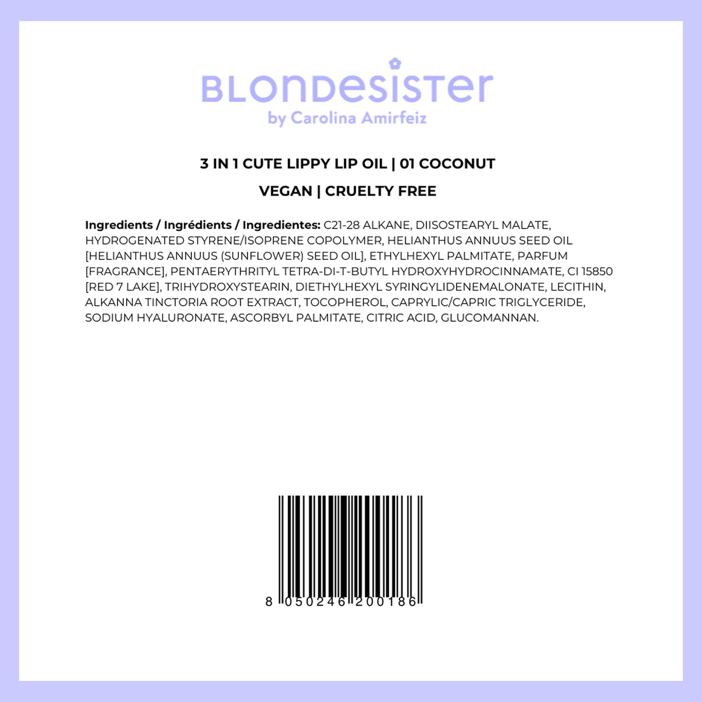 Blondesister 3 in 1 Cute Lippy Lip Oil - Nourishing Lip Oil for Women - Hydrating Lip Moisturizer - Non-Sticky Texture - 01 Coconut - 0.084 oz.