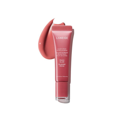LANEIGE Glaze Craze Tinted Lip Serum: Hydrating, Lip Barrier-Boosting, Softening Lip Serum Treatment for Glossy & Buildable Shine, Nourished Lips | Korean Skin Care, Peach Glaze