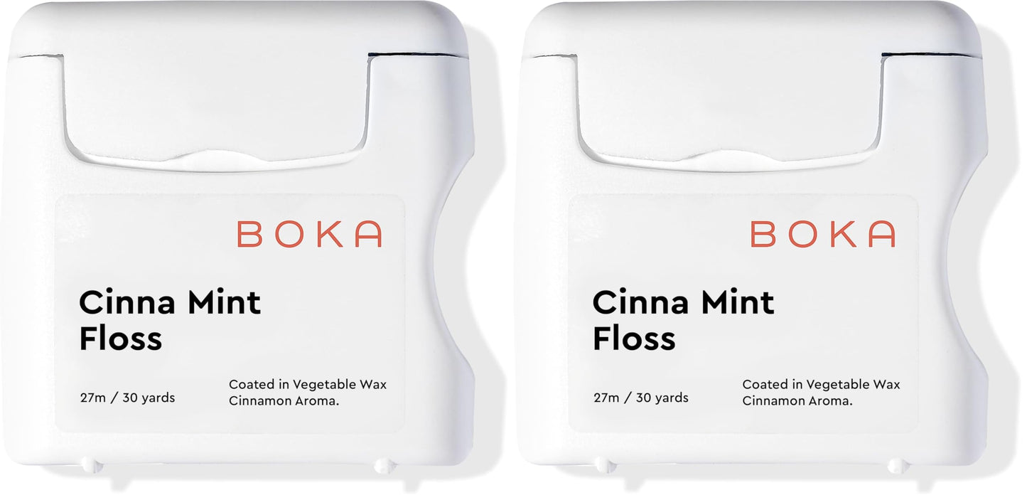 Boka Cinna Mint Woven Dental Floss, Made from Natural Vegetable Wax, Teflon-Free, 30 Yards of Waxed Floss (Pack of 2)