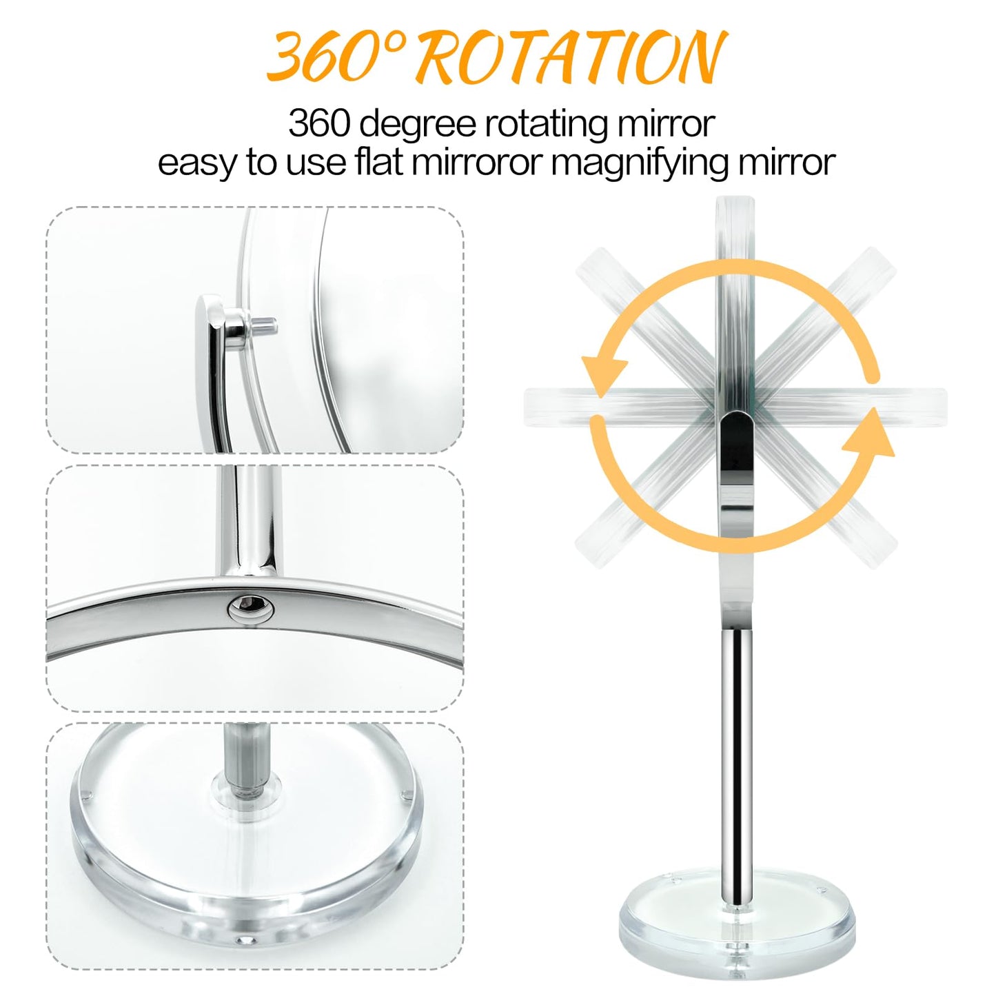 Snowflakes 1X / 15X Magnifying Makeup Mirror with Stand - 7 Inch Tabletop Vanity Mirror for Bathroom or Bedroom with 360° Rotation.