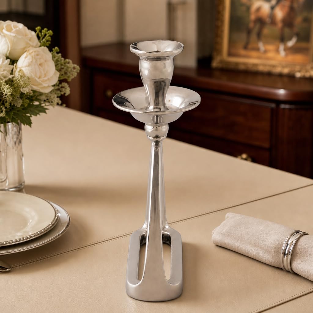 Arthur Court Equestrian Stirrup Candlestick - Cast Aluminum Polished Candle Holder for Home Decor - 8 Inch Tall