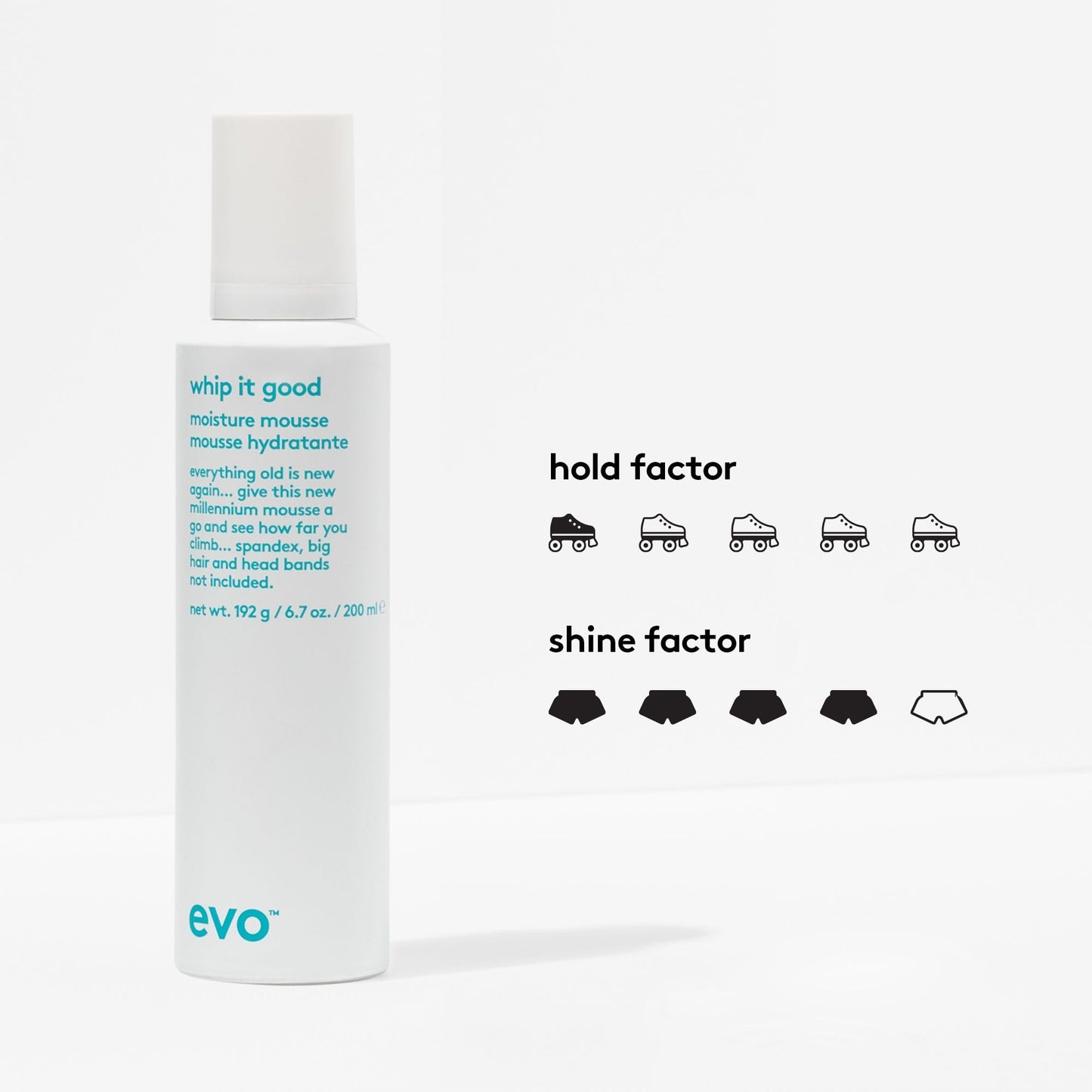 EVO Whip It Good Moisture Mousse - Hair Styling Mousse - Lightweight, Light Hold, Adds Moisture, Softens, Improves Manageability & Adds Shine - 200ml / 6.7fl.oz.