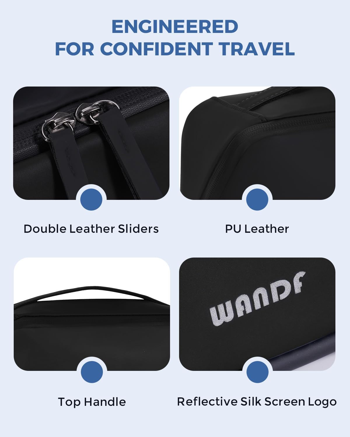 Toiletry Bag for Men - PU Leather Travel Organizer with Waterproof Hanging Pouch | Black Dopp Kit