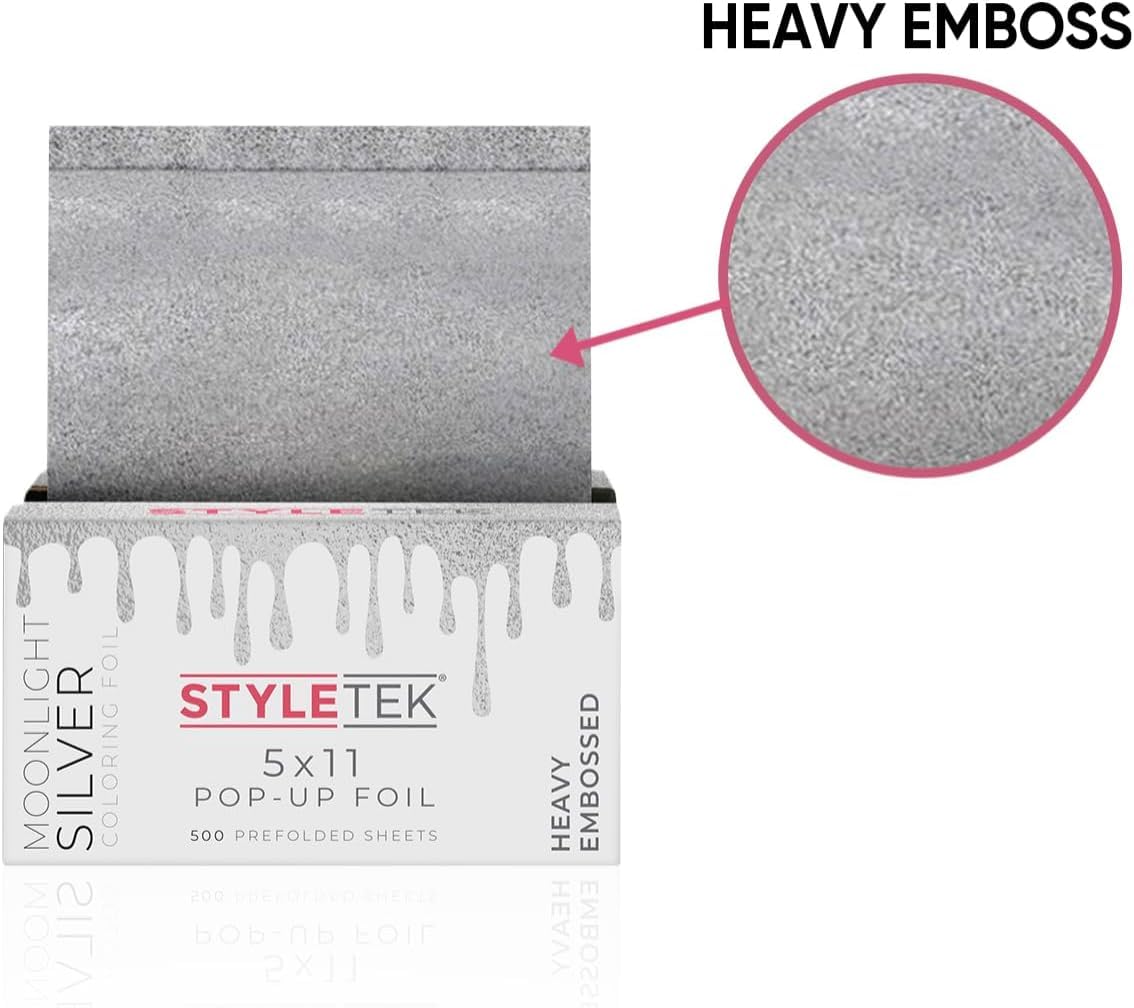 STYLETEK 2 Pack, 5x11 Pop-Up Foils Moonlight Silver, 1000 Sheets Total, Heavy Embossed and Texutred