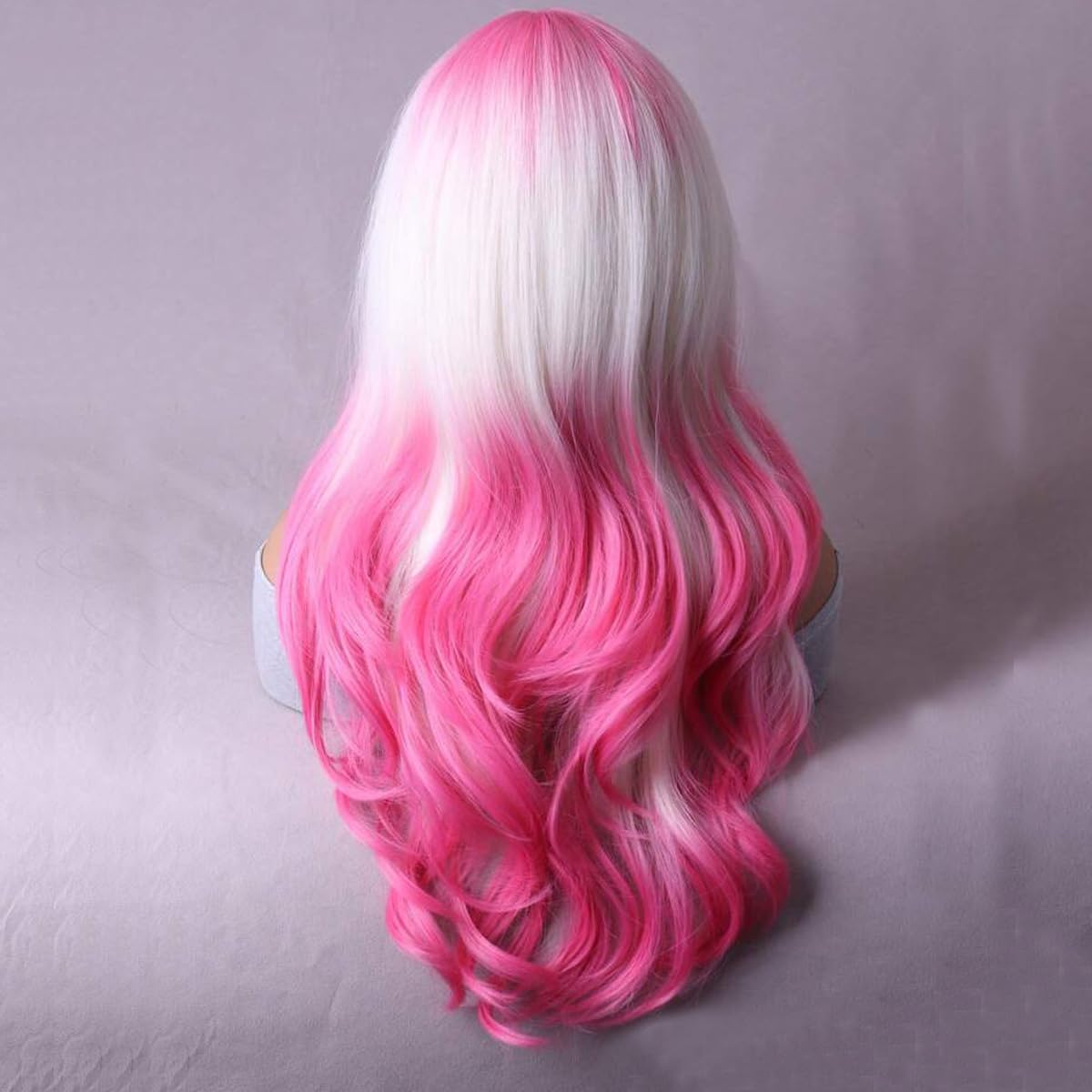 MAGQOO Hot Pink Blonde Ombre Wigs Women Girls Dark Pink White Ombre Wig with Bang Two Tones Colorful Wig Halloween Cosplay Costume Party