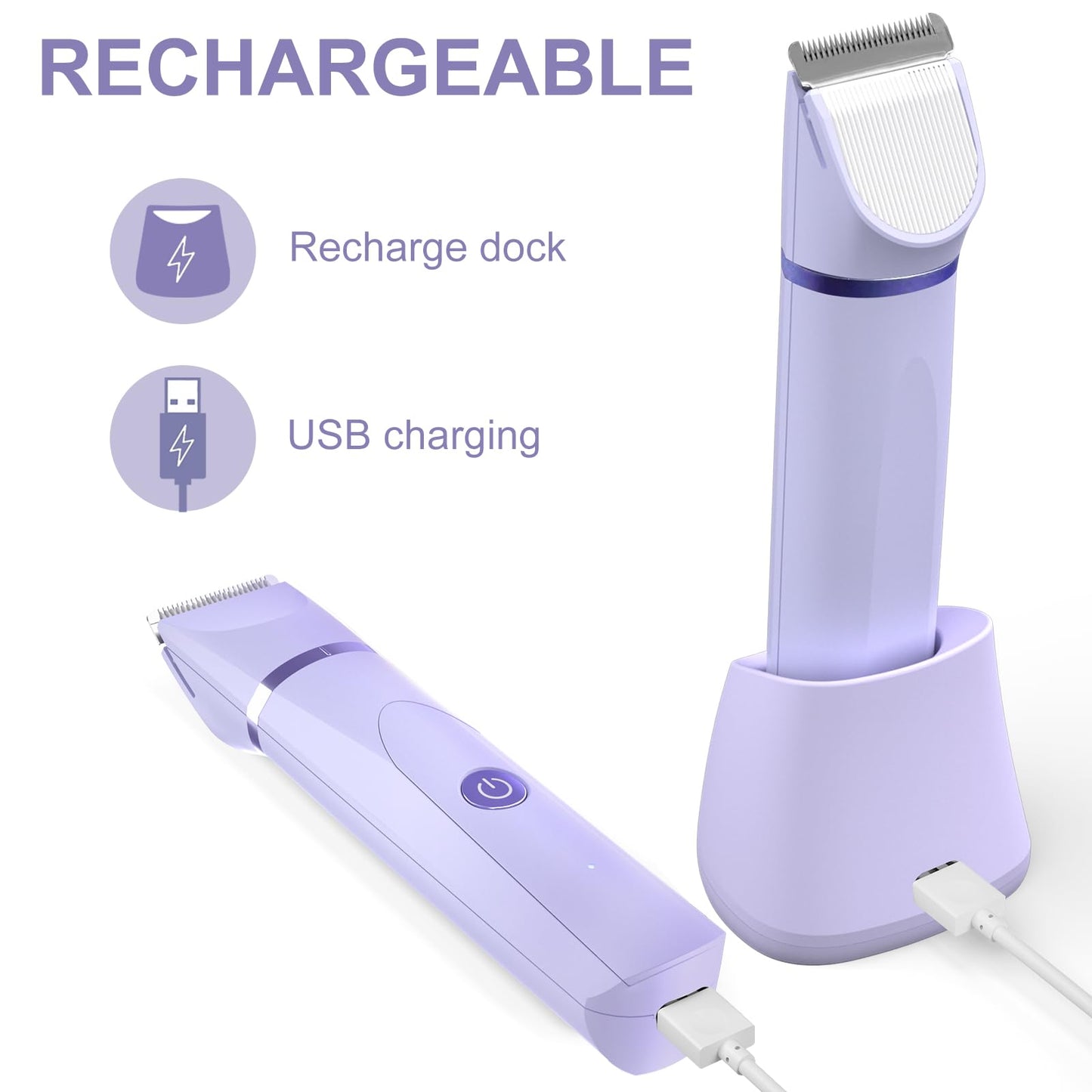 OLOV Electric Body Hair Trimmer - Groin Trimmer for Men - Bikini Trimmer Women - Wet/Dry Shaver Groomer, Replaceable Ceramic Blade Heads, Waterproof Hygiene Razor, Purple