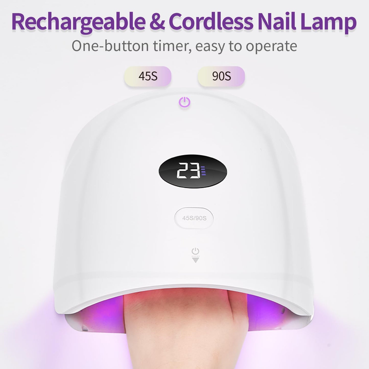 LASONAS Cordless UV LED Nail Lamp, 48W Professional Rechargeable Nail Lamp 48W UV Light for Gel Nails, 24 LED Gel Curing Light, Smart Sensor, 2 Timers, LCD Display, Removable Base for Salon & Home