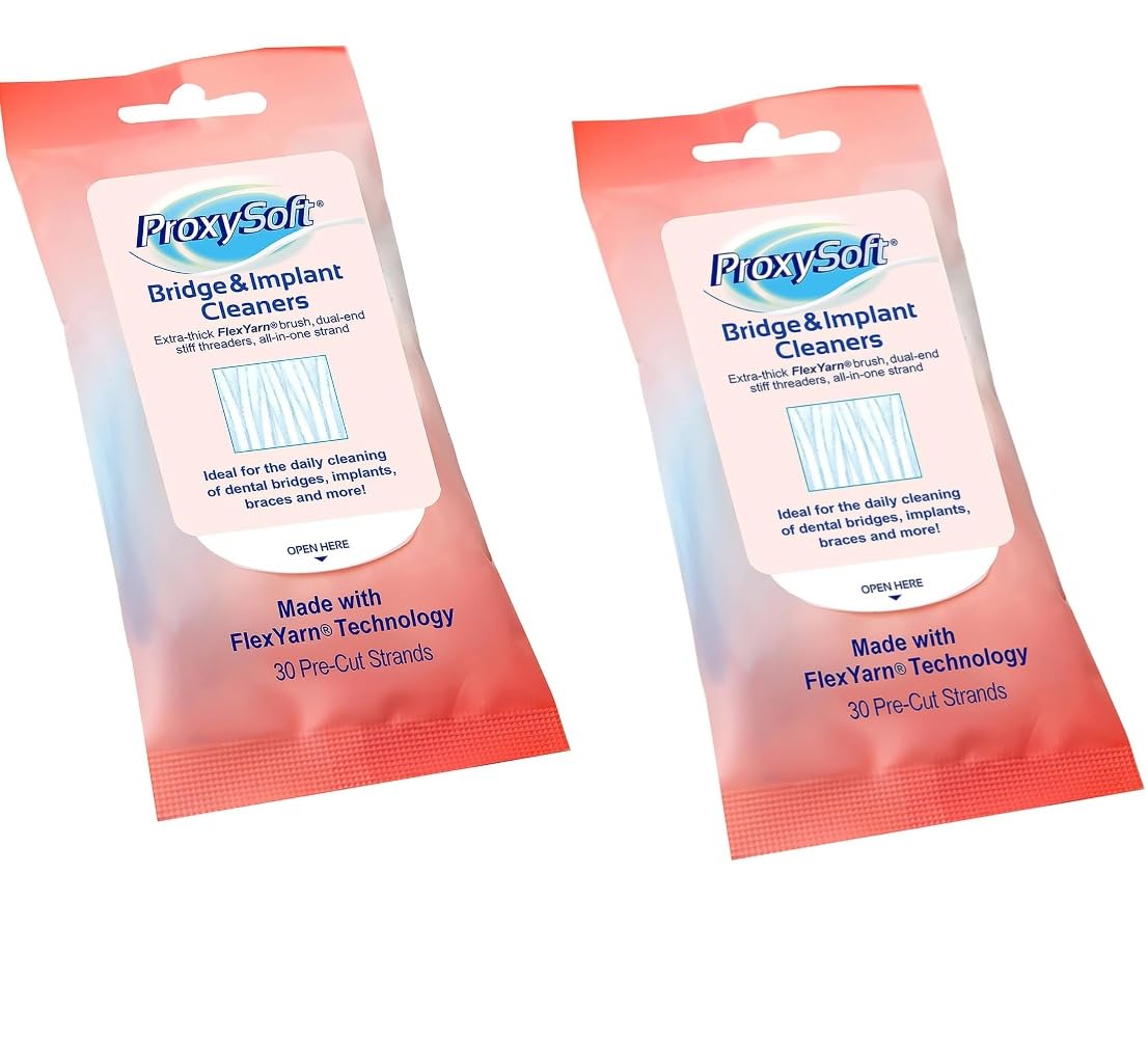Proxysoft Dental Floss for Bridges and Implants 2 Packs - Floss Threaders for Bridges, Dental Implants, Braces with Extra-Thick Proxy Brush for Optimal Oral Hygiene -Teeth Bridge and Implant Cleaners