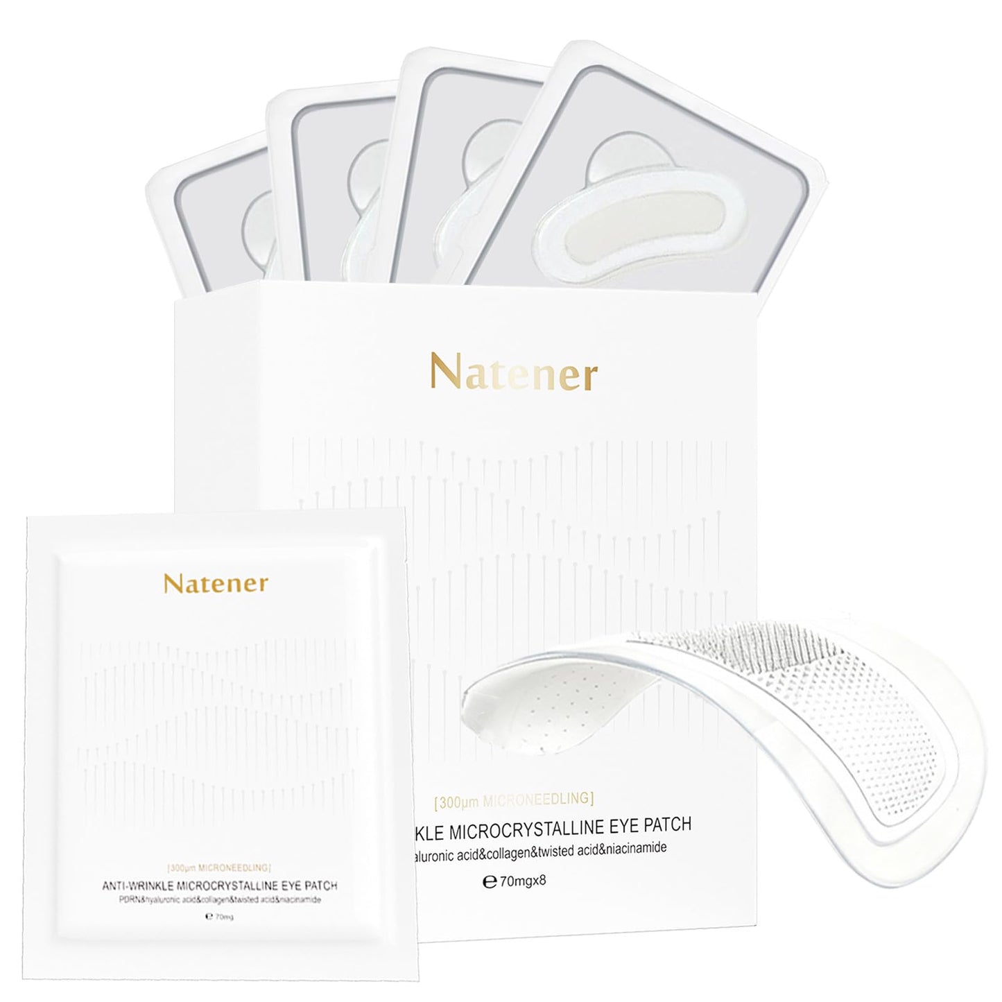 Natener 4 pairs PDRN Micro Eye Patches, Under Eye Patches for Puffy eyes, Dark Circles & Wrinkle | Hyaluronic Acid, Kojic Acid, Collagen, Peptides, Vitamin C, Niacinamide - Korean Popular Eye Care