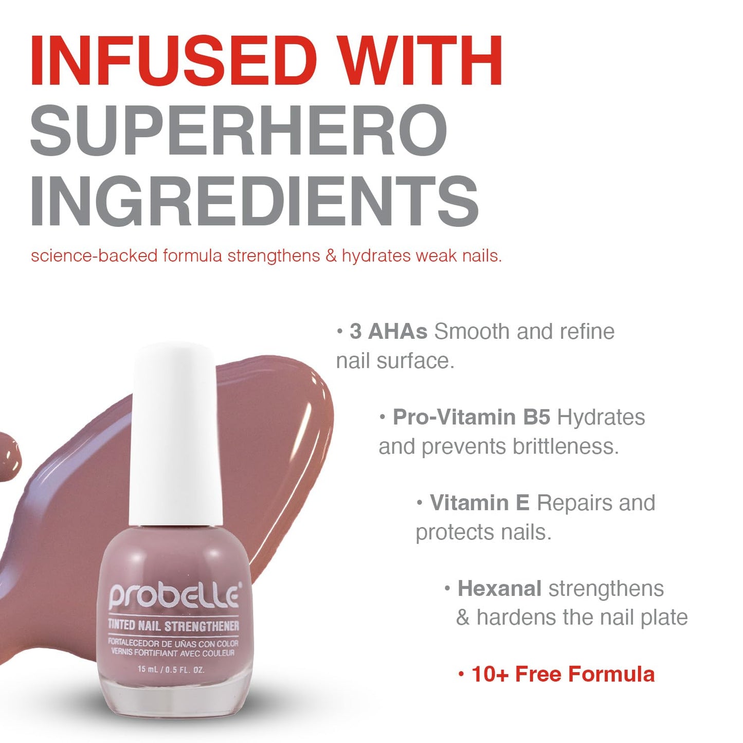 Probelle Tinted Nail Strengthener, Colored Nail Strengthening Treatment, Nail Growth and Repair, Stops Peeling, Splits, Chips, Cracks, and Strengthens Nails (0.5 Fl Oz (Pack of 1), Pastel Purple)