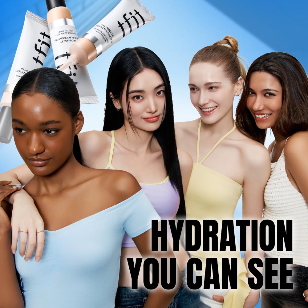 TFIT Hydrating Serum Foundation for Dry Skin – Lightweight, Moisturizing Coverage with Natural Glow & Pore‑Blurring Finish. (C01 Porcelain, 1.05 Oz.)