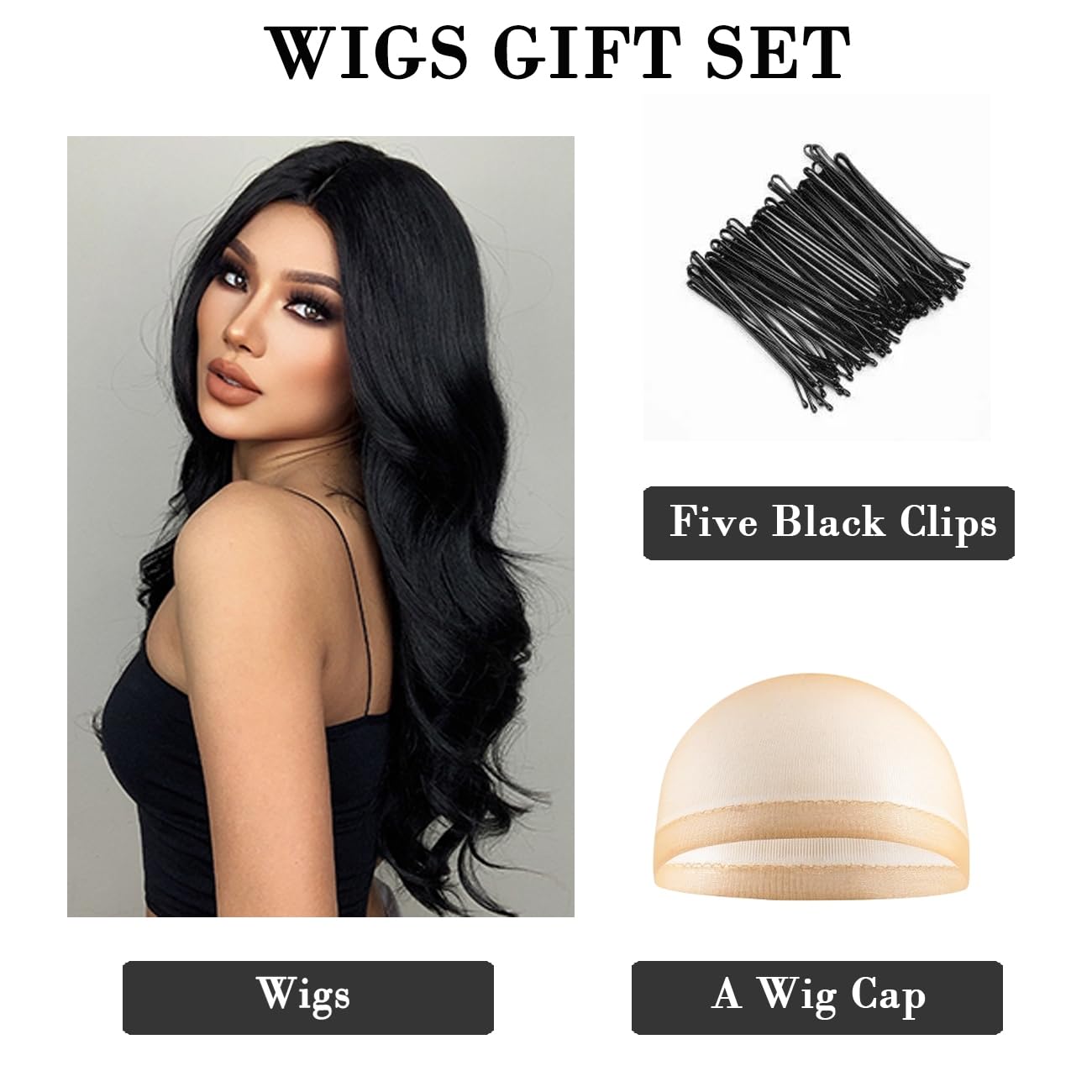 Doremiy Long Black Brown Wavy Hair Wigs for Women Natural Synthetic Curly Wig Heat Resistant Fiber Wigs for Daily Cosplay