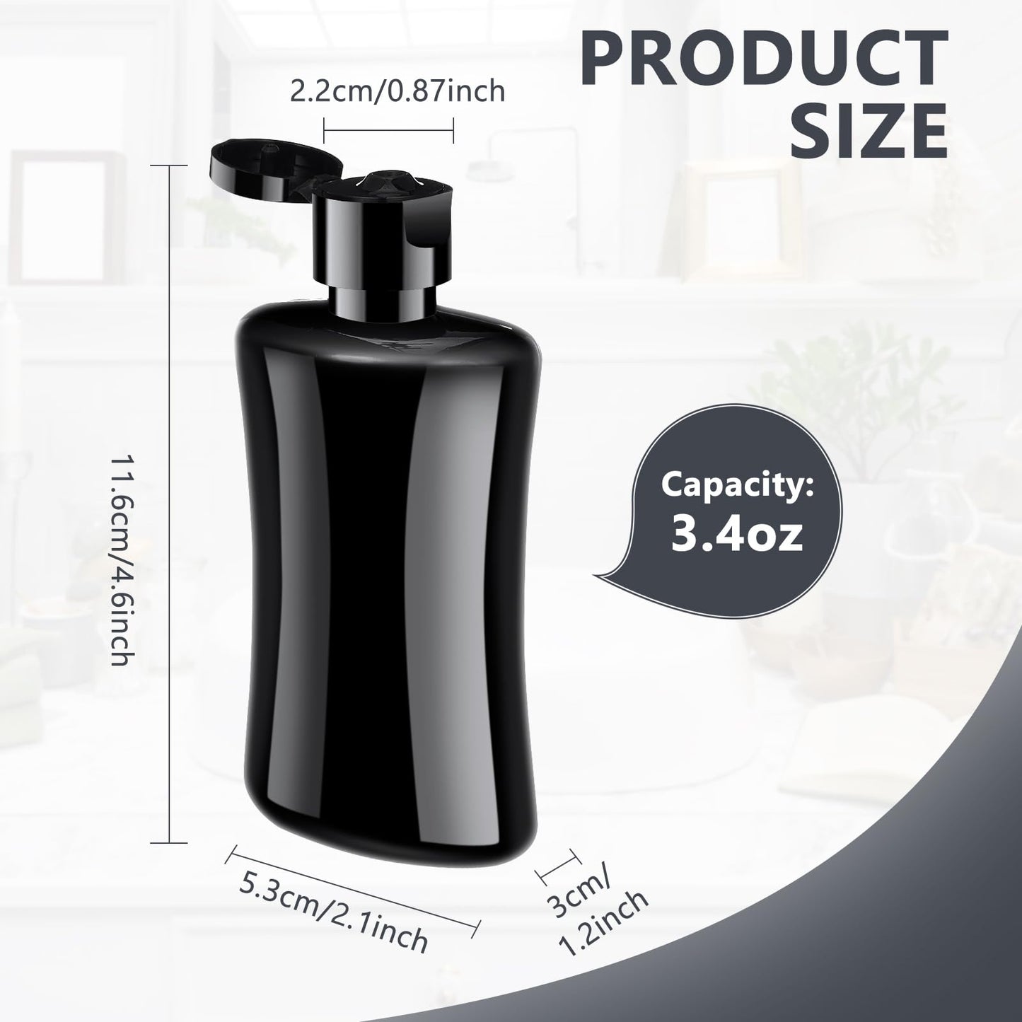 Domensi 50 Pcs Black Travel Bottles with Flip Cap Plastic Travel Toiletries Bottles Portable Leak Proof Squeeze Container Refillable Empty Cosmetic Container for Liquid Shampoo Lotions (3.4 oz,Black)