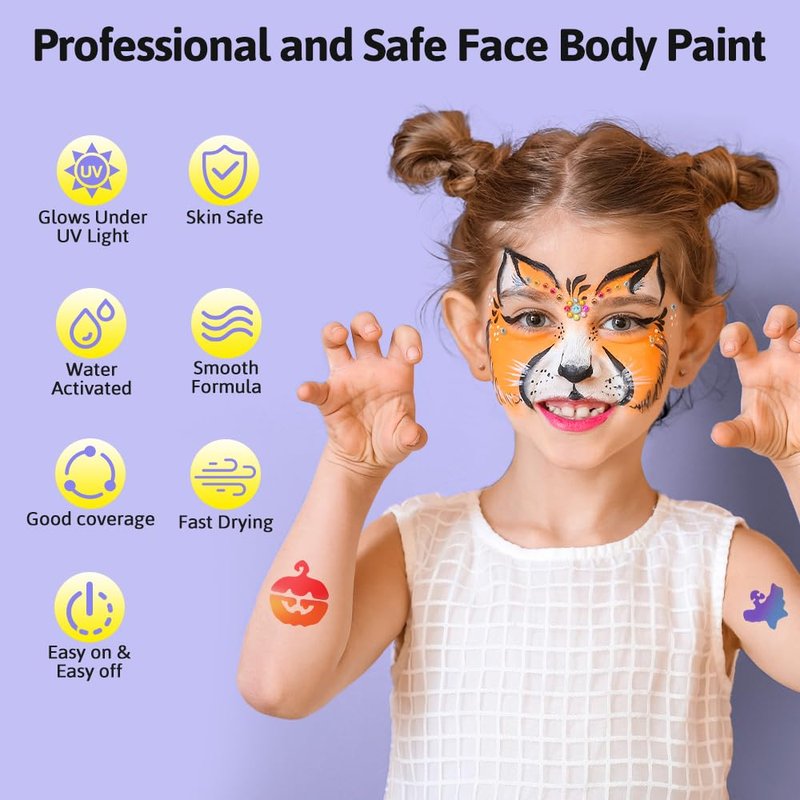 Janolia Face Painting Kit for Kids, Rainbow Face Paint Kit, Water Activated Face Paint, Macaron Color Split Cake Body Paint, Ideal Facepaint Makeup Kit for Kids Party Halloween Carnival Easter