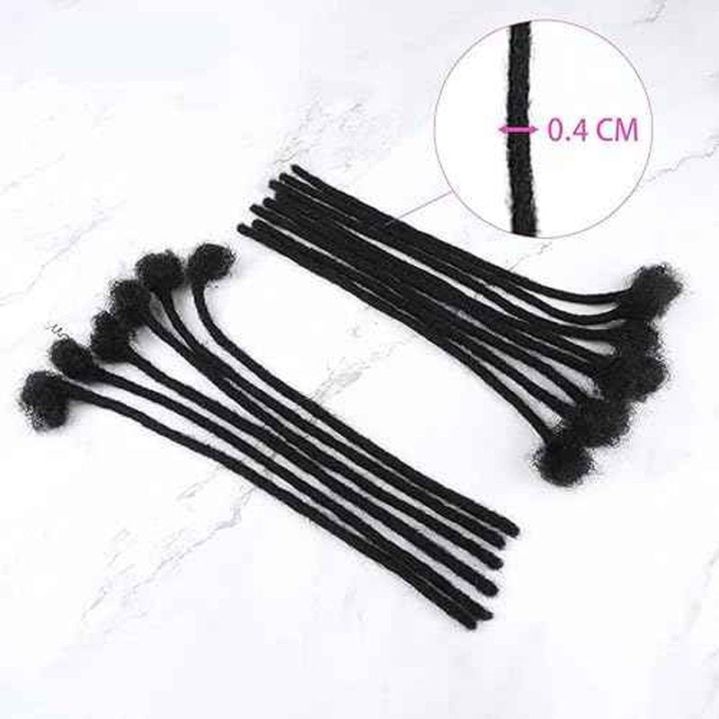 Loc Extension Human Hair 0.4cm Thickness 8 Inch 100 Strands Natural Black Full Handmade Permanent Locs Can Be Dyed and Bleached for Women Men Kids Dreadlock Extensions Real Human Hair