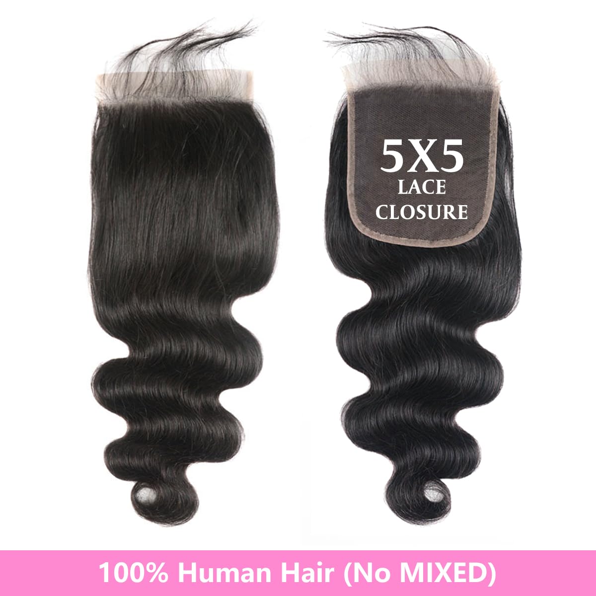 5x5 HD Lace Closure Human Hair Body Wave Closure 16 Inch HD Lace Closure Free Part 100% Human Hair Extensions for Black Women Pre Plucked with Baby Hair Natural Color
