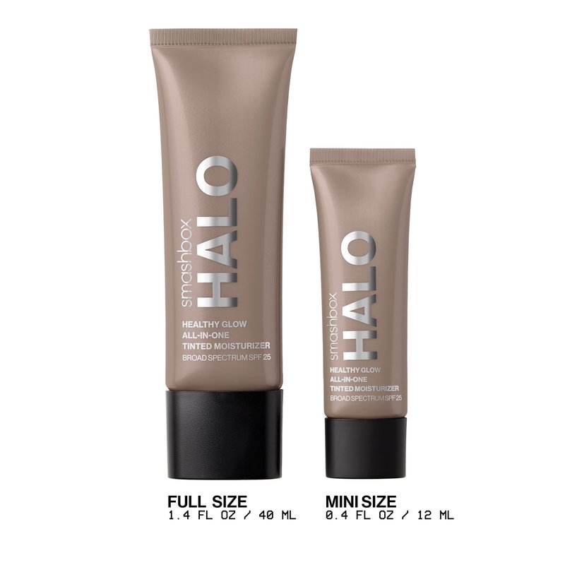 Smashbox Halo Healthy Glow Tinted Moisturizer with SPF 25 | 24-Hour Hydrating Buildable Coverage with a Natural Dewy Finish, Hyaluronic Acid & Niacinamide, Light Medium, Travel Size, 0.41 Fl Oz