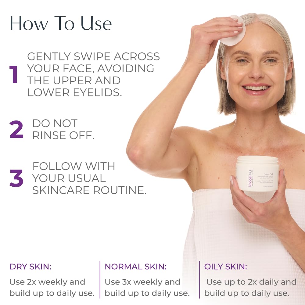 NassifMD Exfoliating Detox Pads - AHA/BHA Facial Pads for Deep Cleansing & Glowing Skin | Reduces Pores, Firms Texture