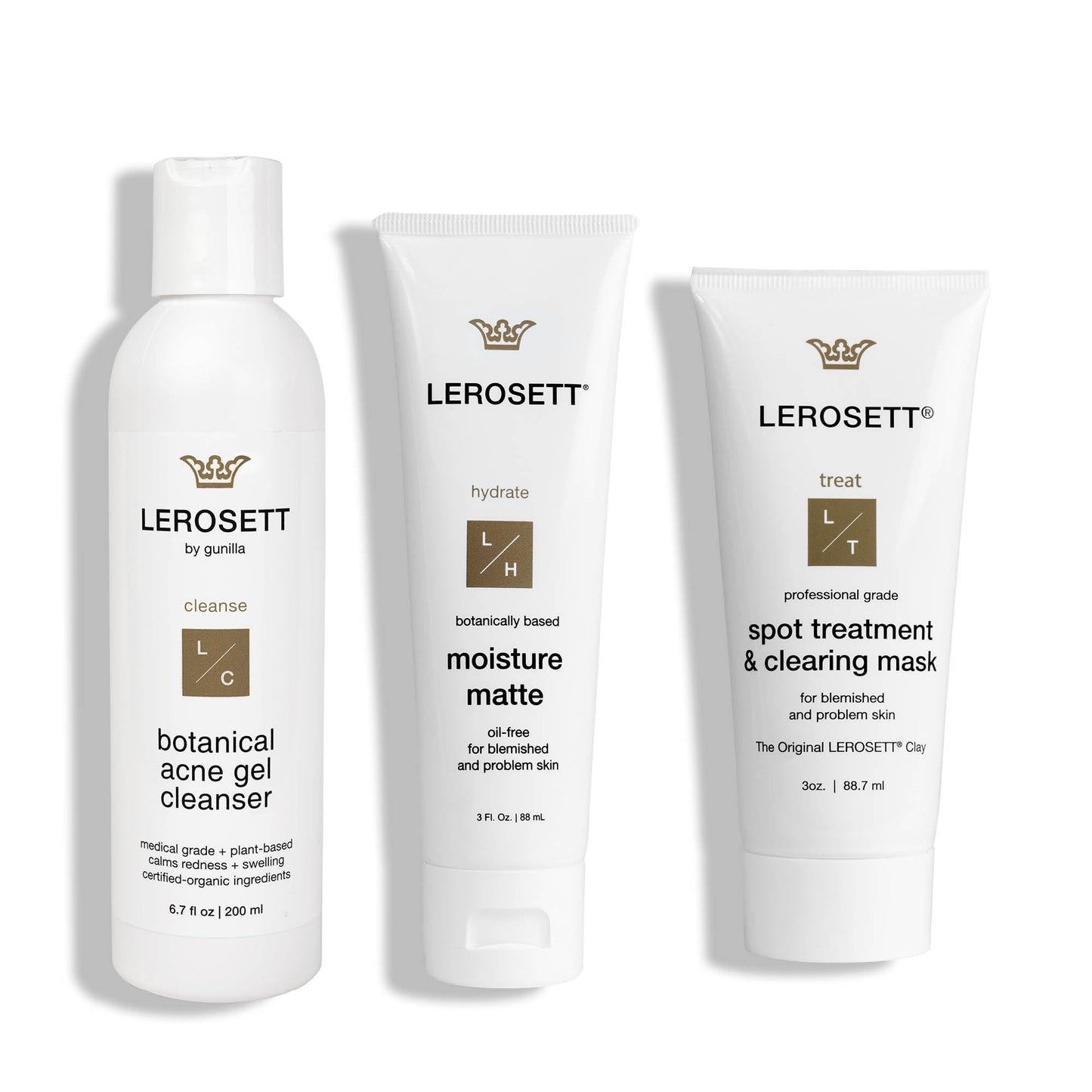 LEROSETT Acne Kit Includes Cleanser Moisturizer & Spot Treatment Mask Organic Calming Aloe & Clay Based, Clears Acne, Pimples, Blackheads & Breakouts, Vegan Acne Kit, For All Skin Types