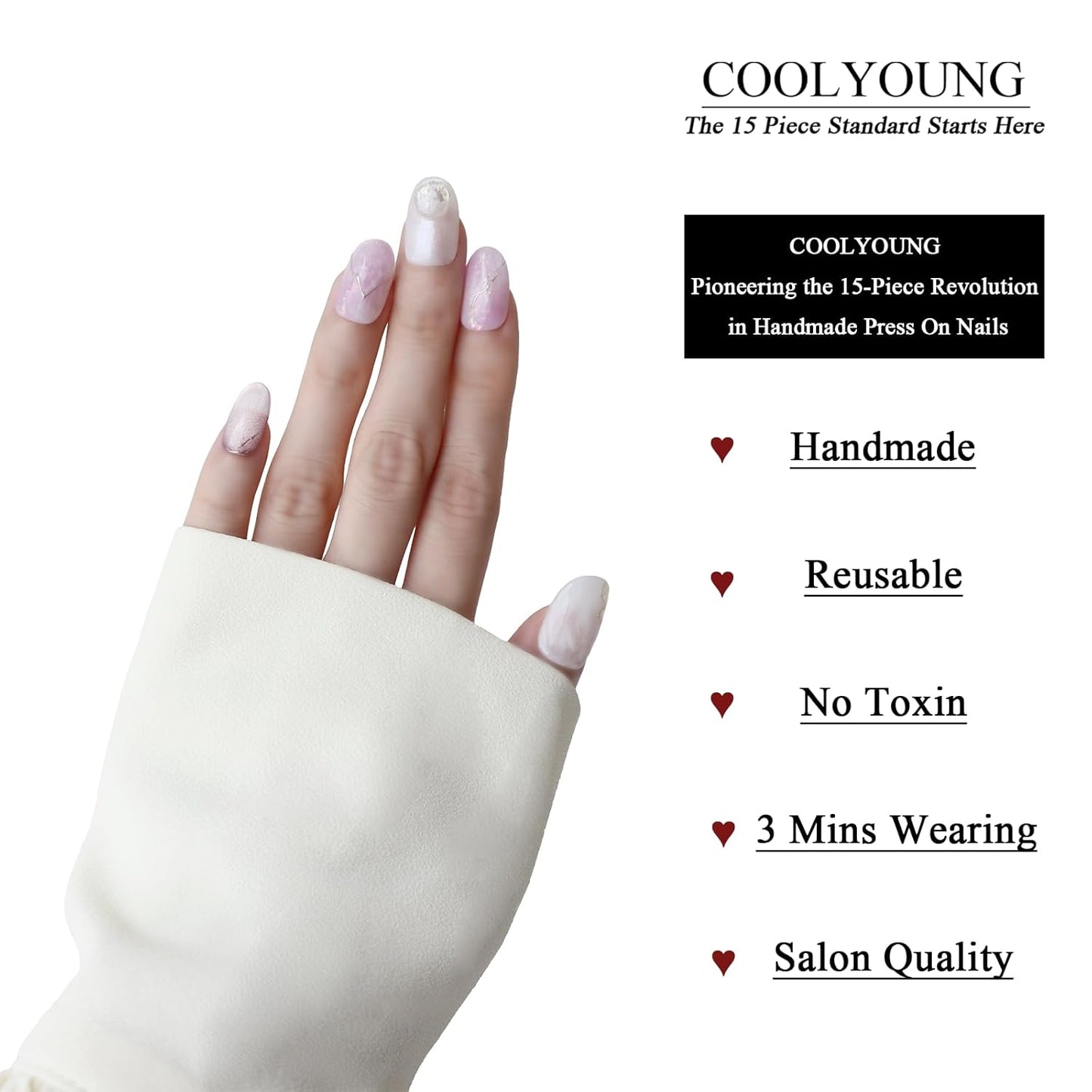 Short Almond Press On Nails - Handmade Acrylic False Nails for Women | 15 PCS, Size S