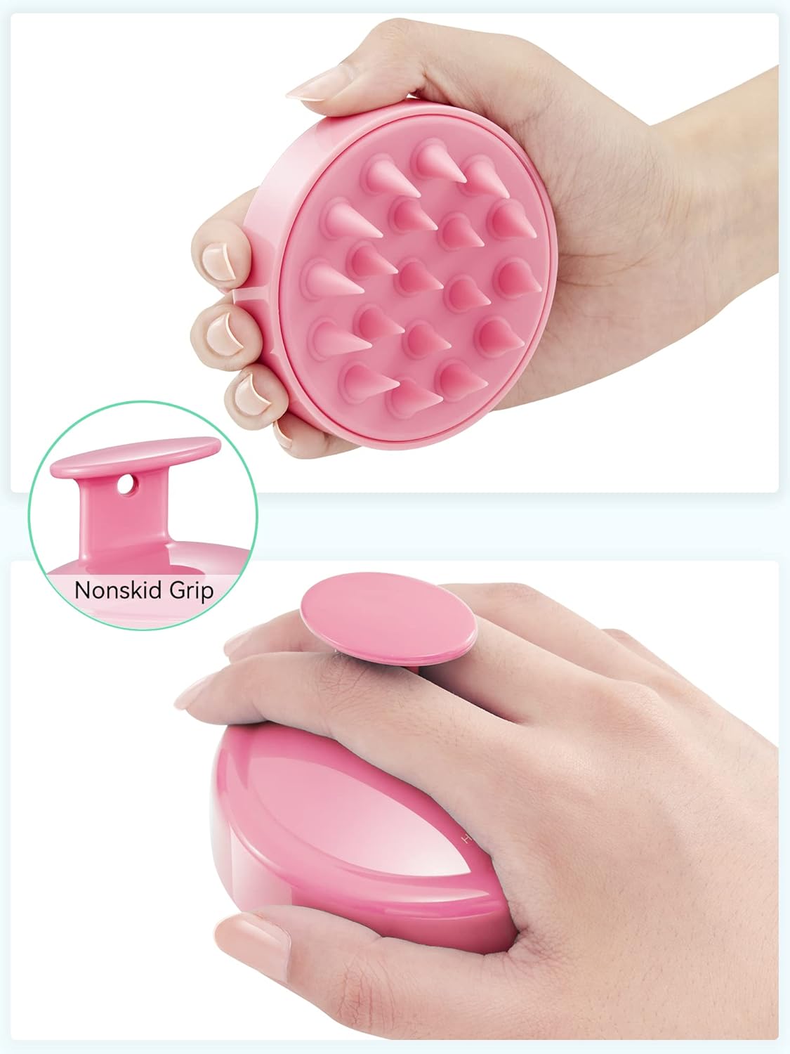 HEETA Scalp Massager - Silicone Shampoo Brush for Hair Growth & Dandruff Removal | Cherry Pink, Wet & Dry Use