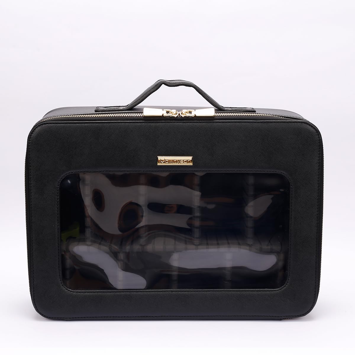 ROWNYEON Large Makeup Train Case Travel Clear EVA Makeup Bag Organizer Visible Waterproof TPU 16.1" Cosmetic Bag for Women