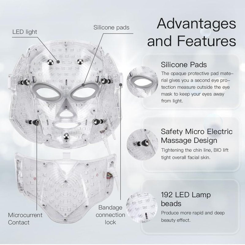 Firmosa Led Facial Light Therap Mask - 7 Led Light Therap Facial Skin Care Mask - Red Light Therap for Face - Led Face Mask Light Therap - Face Mask Skin Care,Used at Home