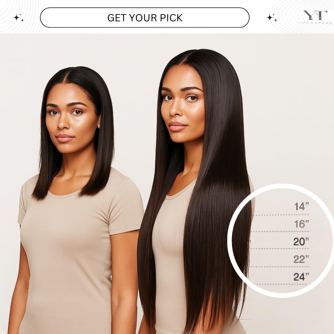 Yogatress Clip in Hair Extensions Real Human Hair – 100% Indian Remy Natural Raw Human Hair Extensions, Clip ins for Women, Double Weft, Pack of 1 – 7Pcs Straight 1B Natural Black 16 Inch 70g Classic