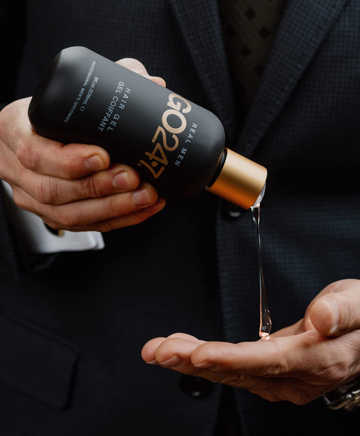 GO247 Hair Gel - Medium Hold Styling Gel for Men - Creates Definition with Flexible, Brushable Control - Flake-Free Formula with Light Ginseng Scent – Alcohol-Free, 8 Fl Oz