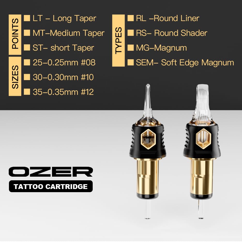 OZER Tattoo Cartridge - #1207RL(0.35mm) 20Pcs Disposable Tattoo Needles with Membrane Safety Cartridges for Tattoo Round Liner