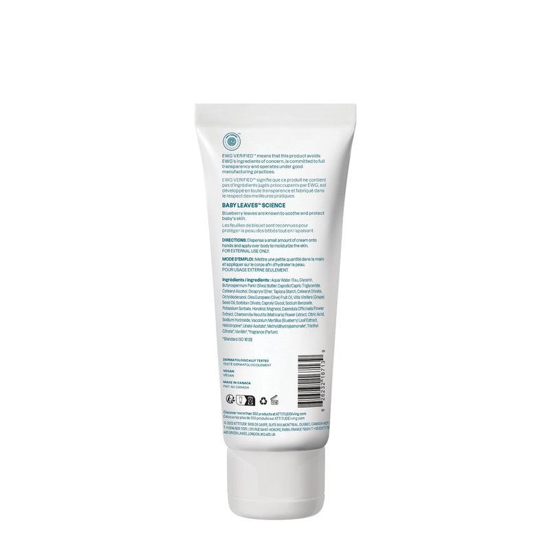 ATTITUDE Body Cream for Baby, EWG Verified, Made with Naturally Derived Ingredients, Vegan, Good Night, 6.7 Fl Oz