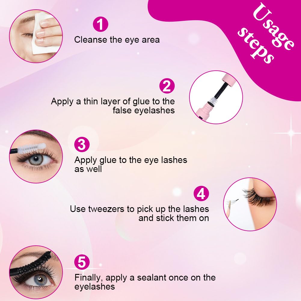 AOMIG Cluster Eyelash Extensions Kit, 570PCS Volume Fluffy Lash Clusters, 8-16mm Individual Lashes Kit with Eyelash Bond and Tweezers, Thick Eye Lash Clusters DIY Cat Eye Lashes Natural Looking
