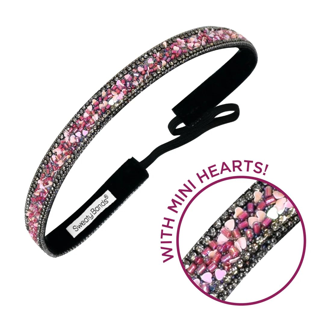 Sweaty Bands Womens Girls Headband - Non-Slip, Velvet-Lined Jeweled Hairband - Bling It Pretty In Pink 5/8-Inch