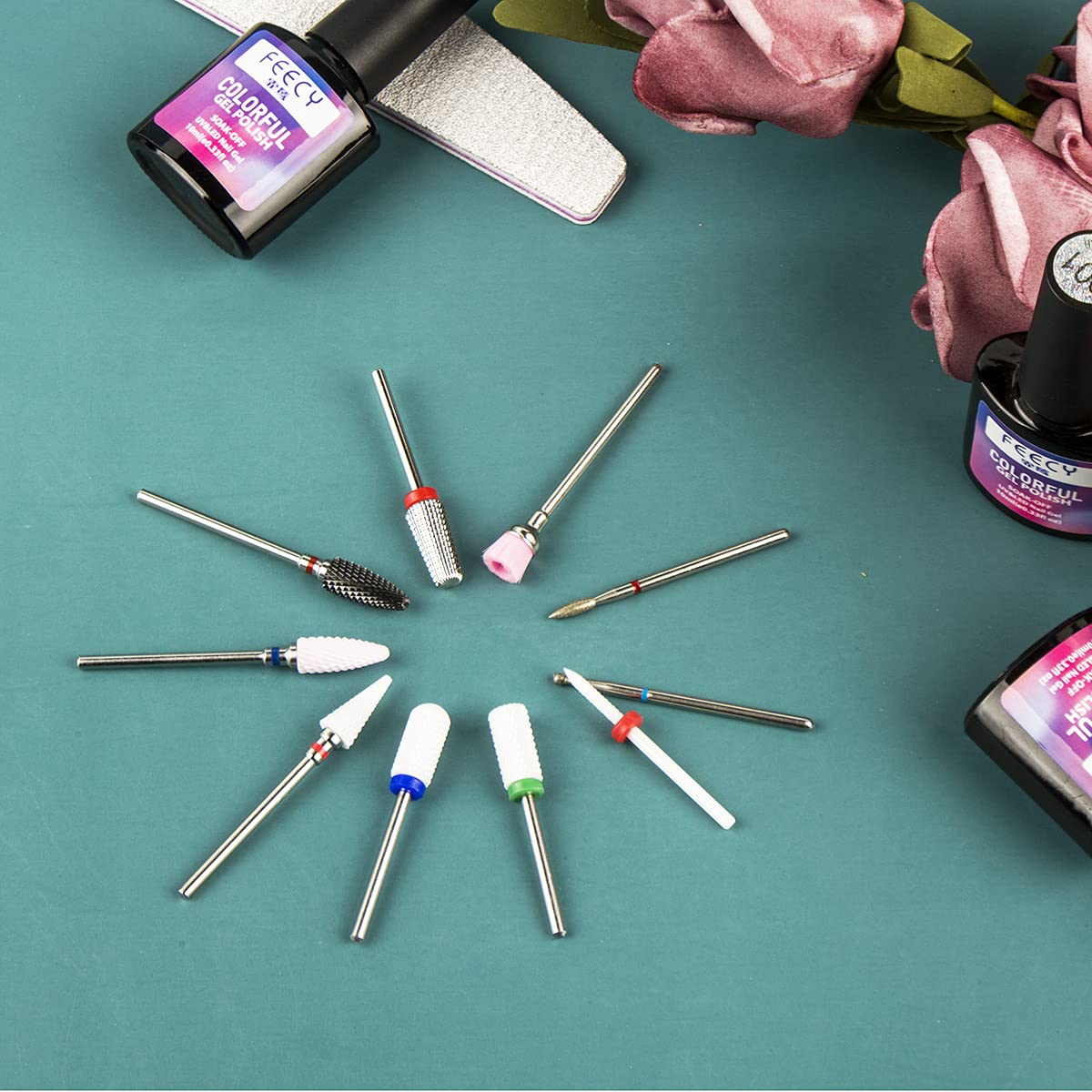 Ceramic Nail Drill Bits for Acrylic Nails 3/32 Diamond Tungsten 5 in 1 Carbide Nail Bits nail bit Included for both Left and Right Handed Efile Drill Machine 10 pcs (S10-E)
