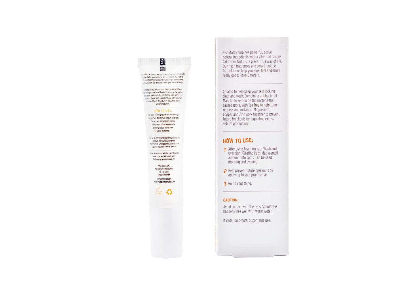 31st State Spot Control Gel - Acne Treatment, Reduces Redness - Clear Gel, Quick-Dry - Vegan, Gluten-Free, Paraben-Free and SLS/SLES-Free - 15ml
