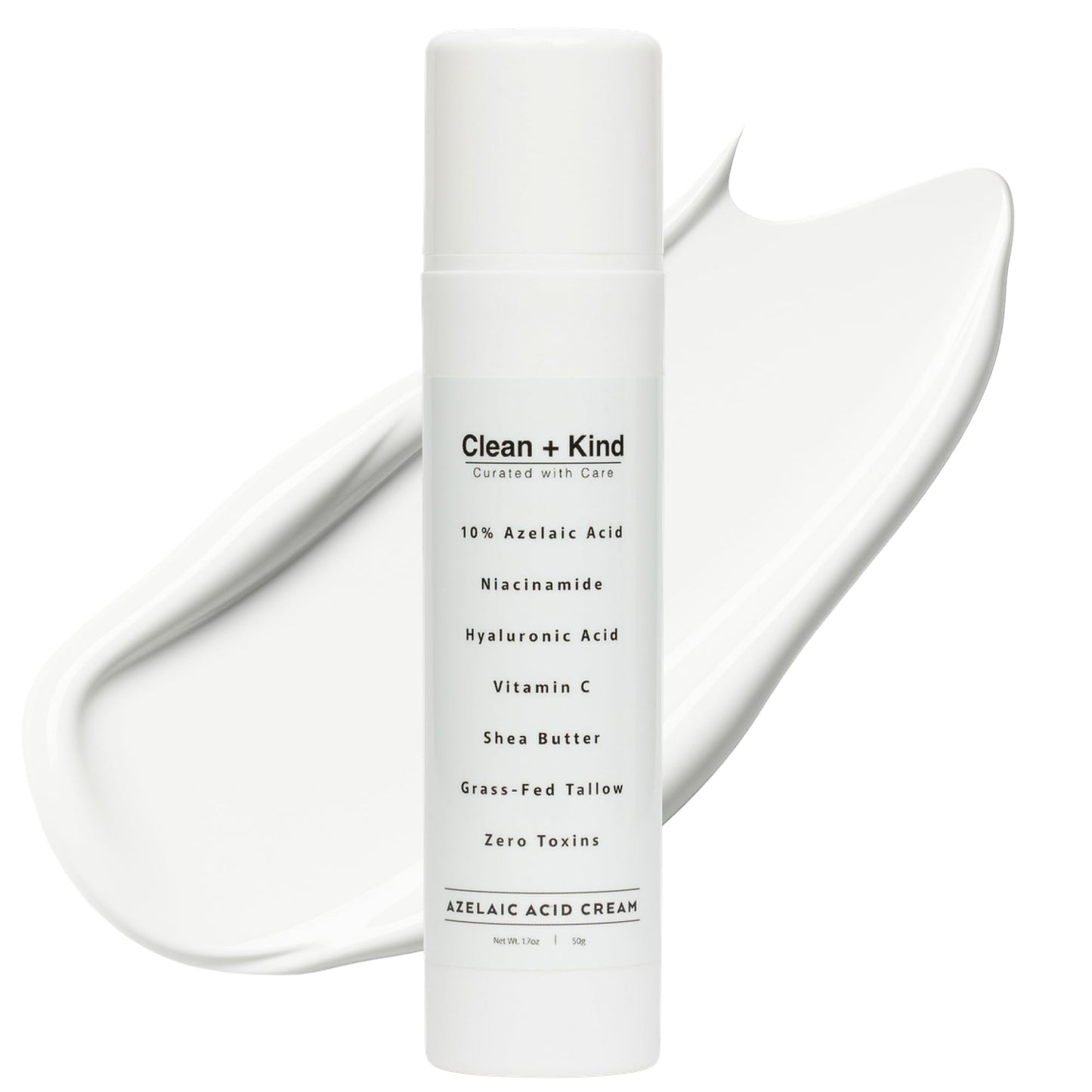 Clean + Kind Azelaic Acid 10% Face Cream with Niacinamide, Vitamin C & Hyaluronic Acid – Soothing Korean Skincare for Uneven, Blemish-Prone Skin with Shea Butter & Grass-Fed Tallow